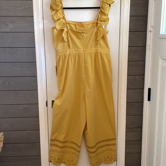 Madewell Mustard Eyelet Frilled Strap Scalloped Hem Jumpsuit Size 16 - Picture 12 of 15